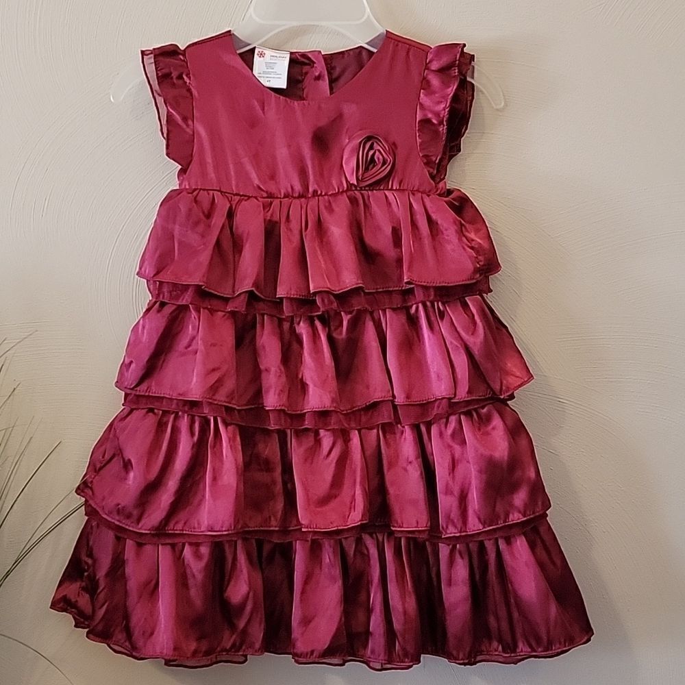 HOLIDAY EDITIONS DEEP RED SILKY TIERED SLEEVELESS DRESS, SIZE 4T